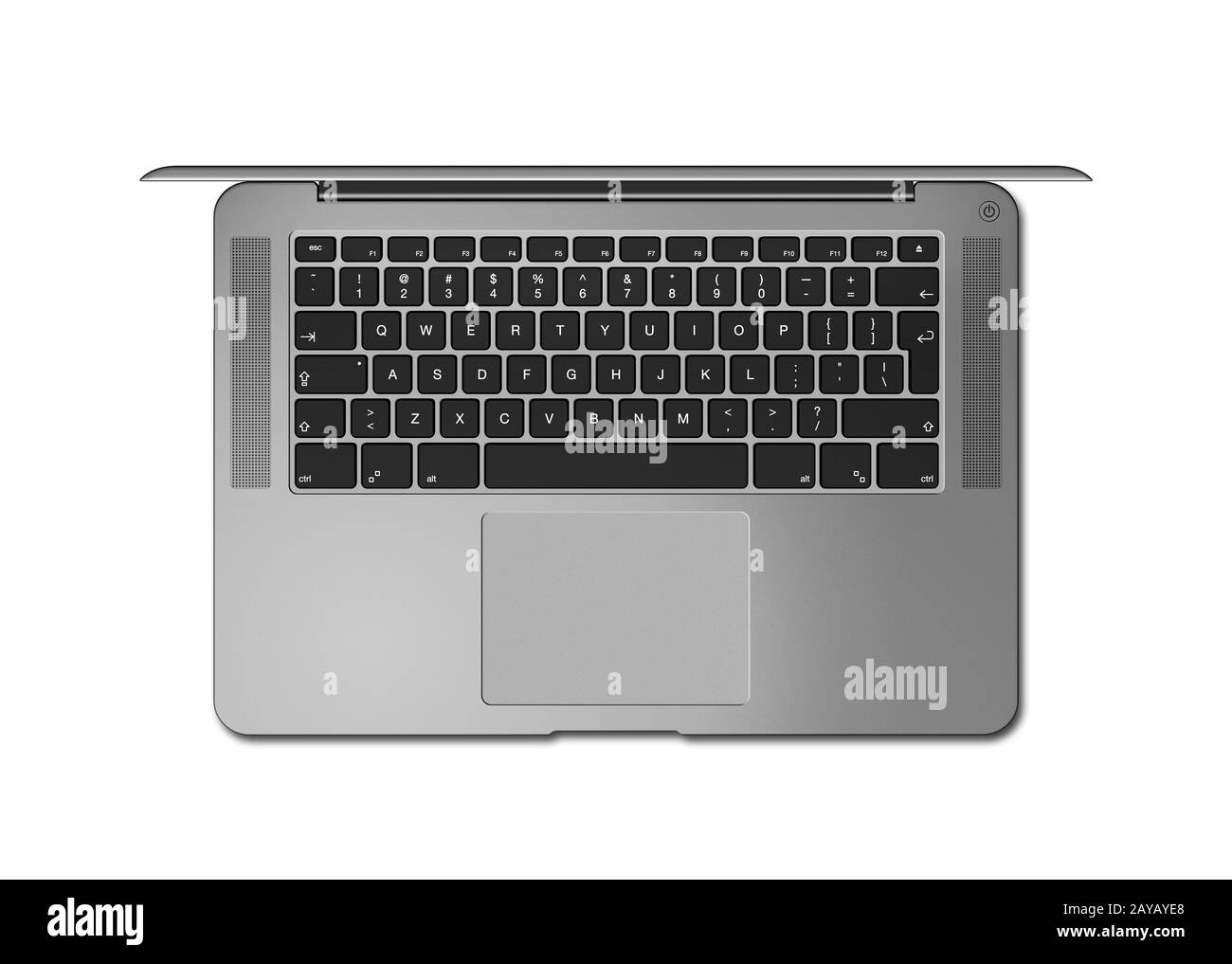 Dark silver Open laptop. Top view 3D render isolated on white Stock Photo