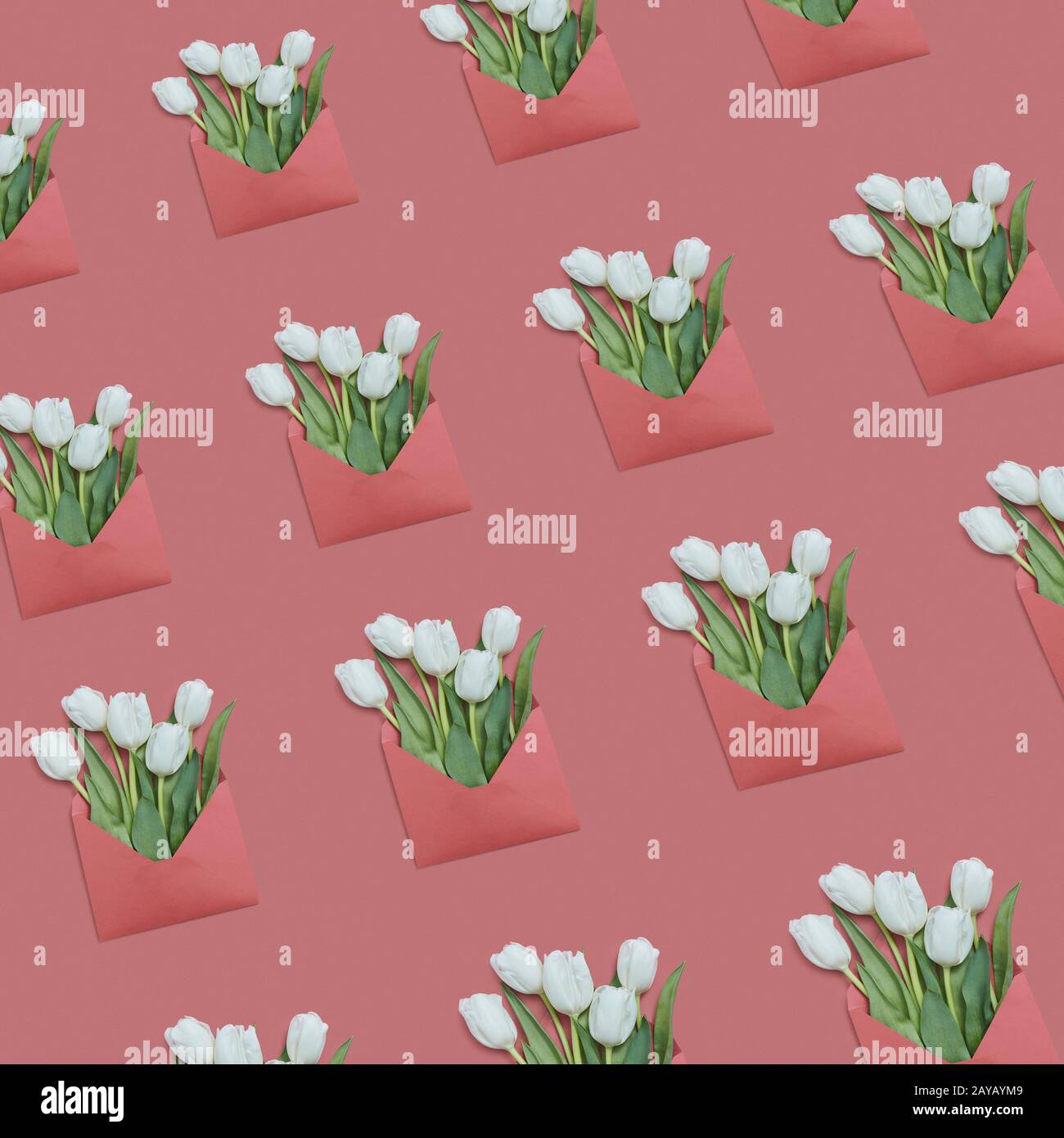 Flowers greeting envelopes pattern on a pastel background. Stock Photo