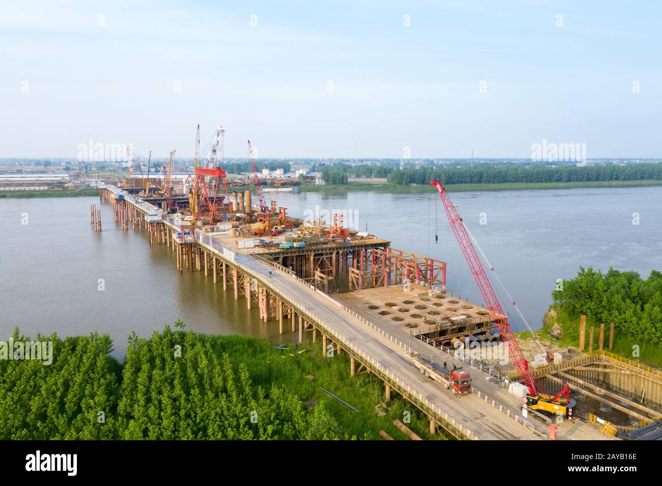 bridge construction site on yangtze river Stock Photo