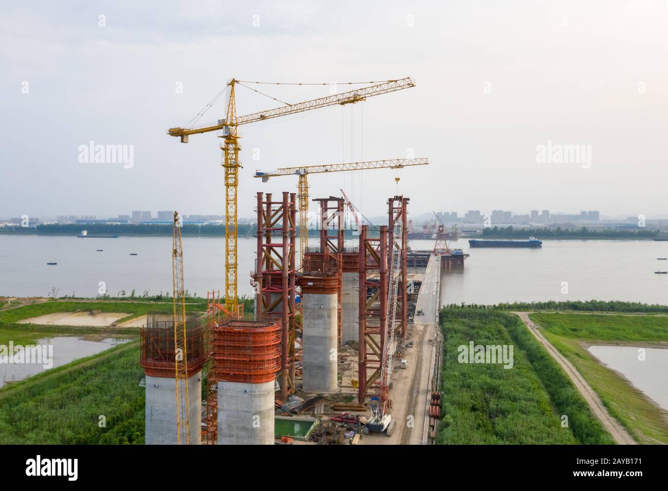 high bridge pier under construction Stock Photo