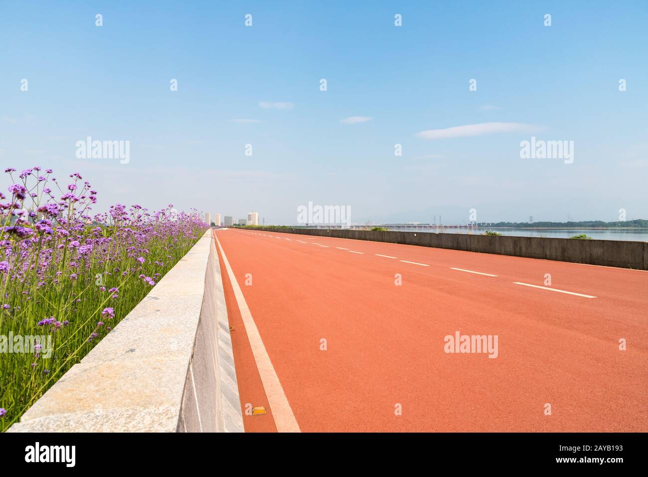 fitness trails on lakeside Stock Photo