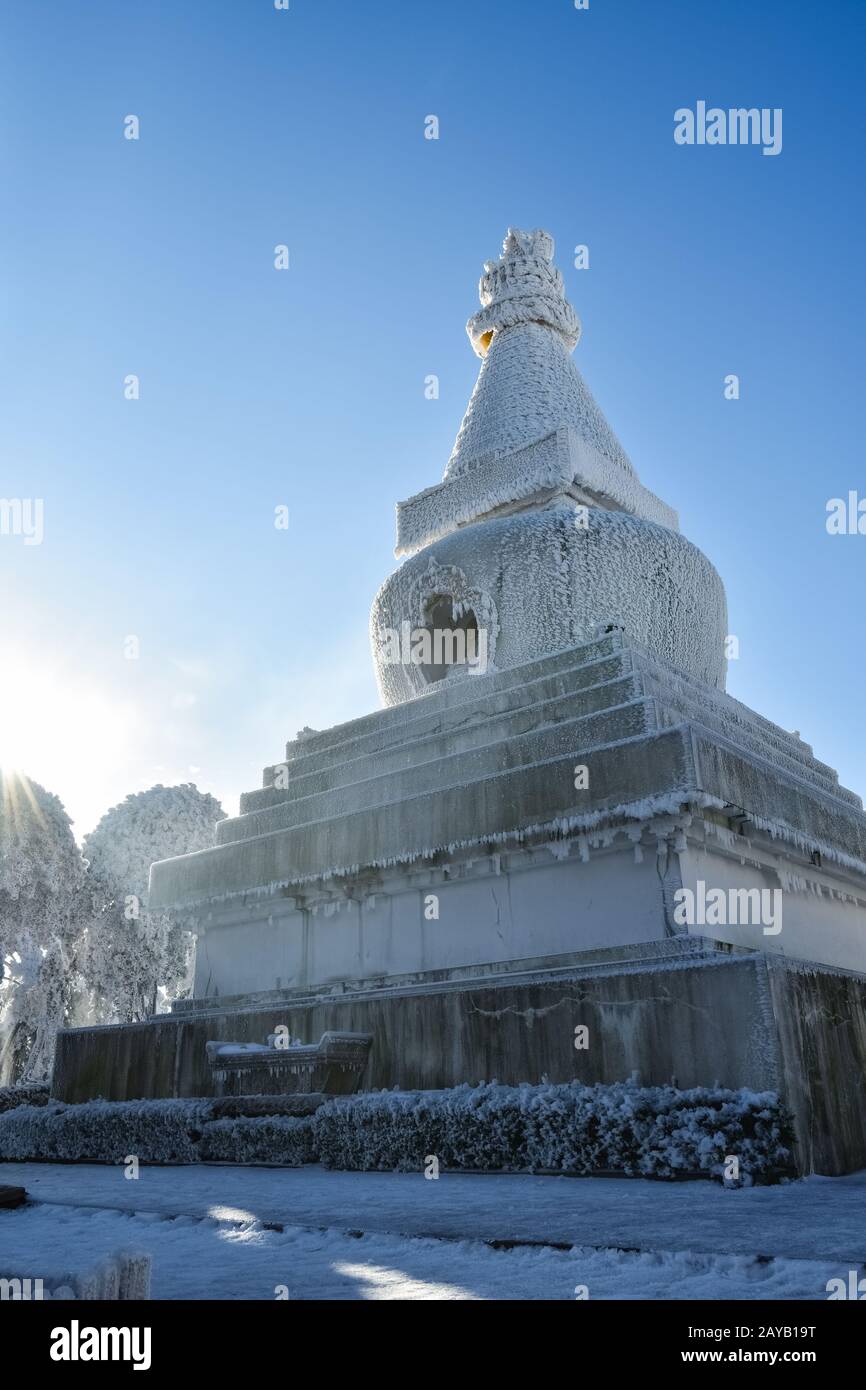 lamaist pagoda closeup in winter Stock Photo