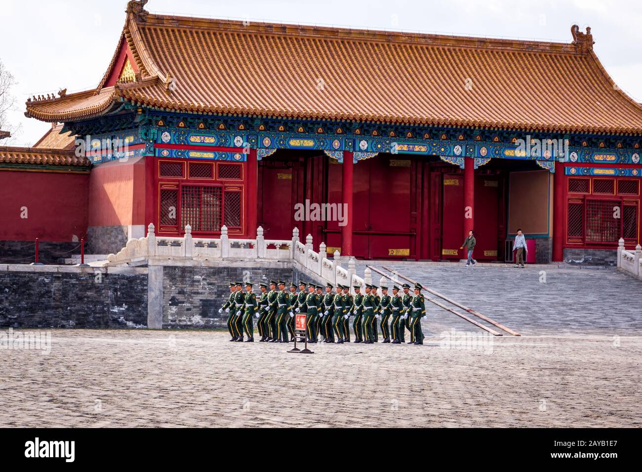 Changing of the guard at Forbidden City, soldiers marching in a formation Stock Photo
