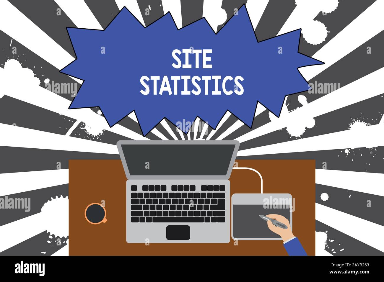 Handwriting text writing Site Statistics. Concept meaning measurement of behavior of visitors to certain website Upper view lapt Stock Photo