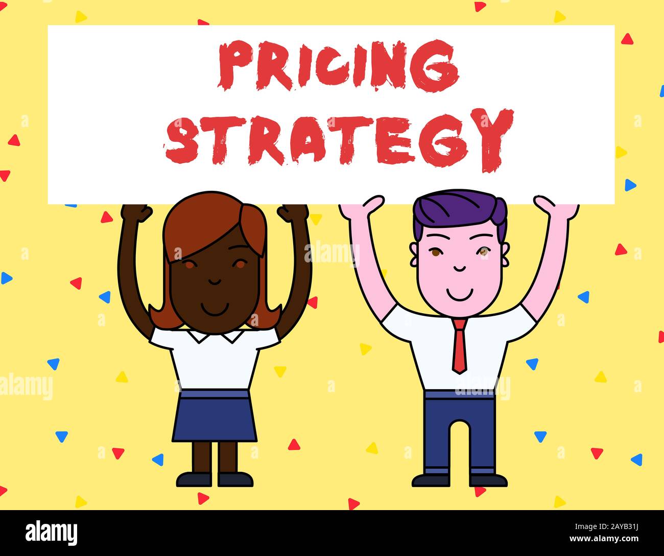 Handwriting text Pricing Strategy. Concept meaning set maximize profitability for unit sold or market overall Two Smiling People Stock Photo