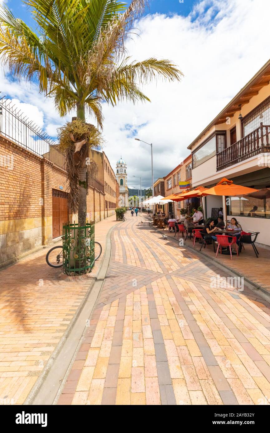 Colombia Chia pedestrian street towards the cathedral Stock Photo