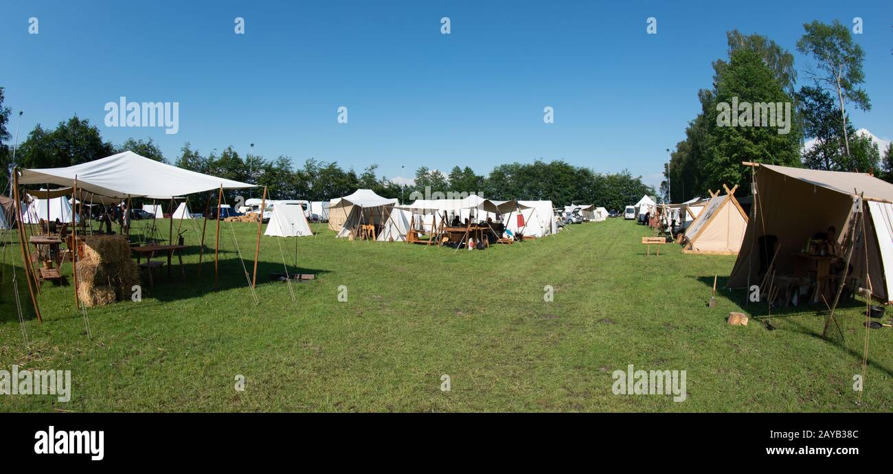Tent camp and market stall at a medieval spectacle Stock Photo - Alamy