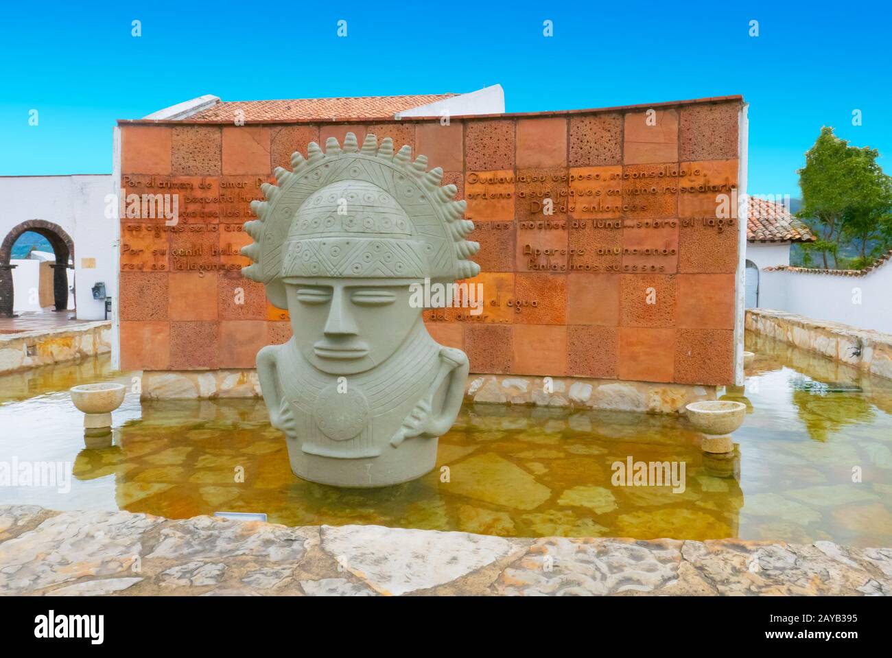 Colombia Guatavita sculpture Cacique of Guatavita sculpture and fountain Stock Photo