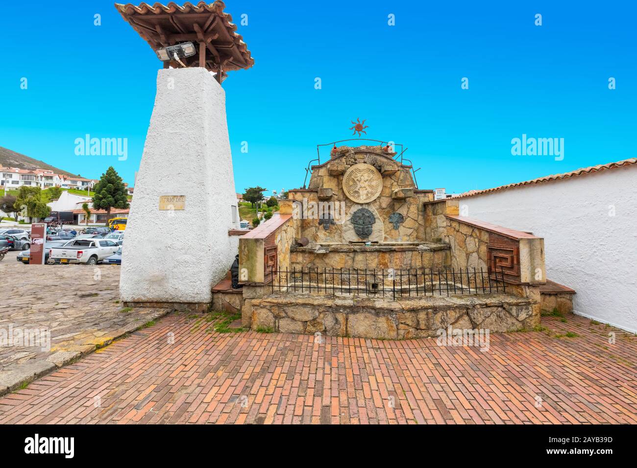 Colombia Guatavita temple and fountain called atrium of the sun Stock Photo