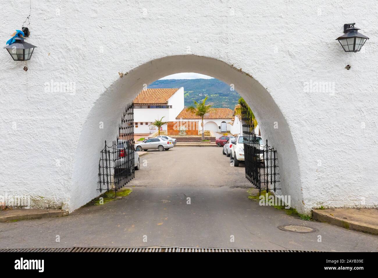 Colombia Guatavita entrance arch of the historic center Stock Photo