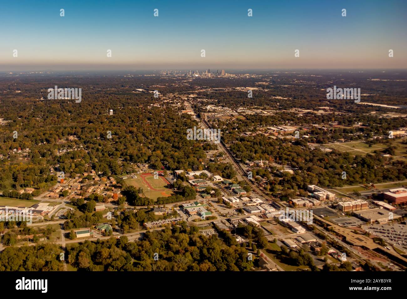 atlanta city skyline and suburbs from ariplane Stock Photo