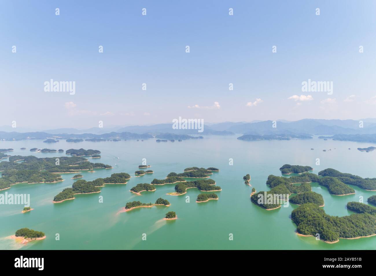 aerial view of hangzhou thousand island lake Stock Photo
