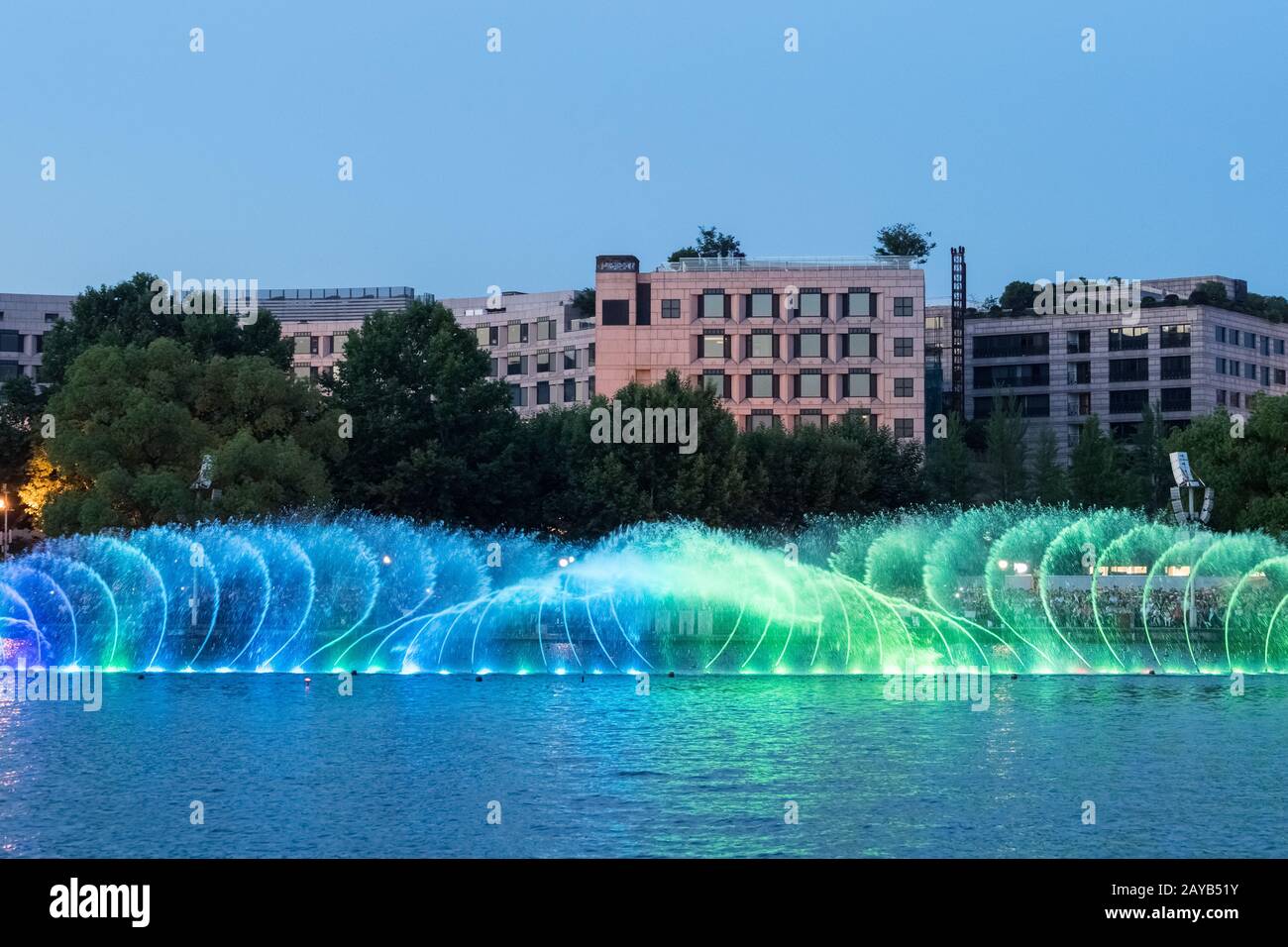 beautiful fountain on hangzhou west lake Stock Photo