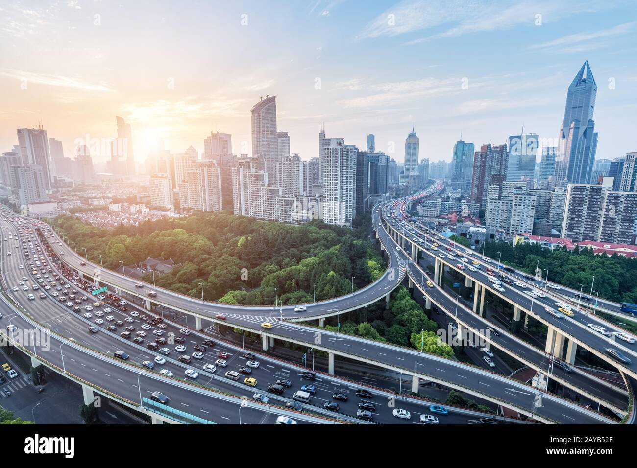 city viaduct in rush hour Stock Photo