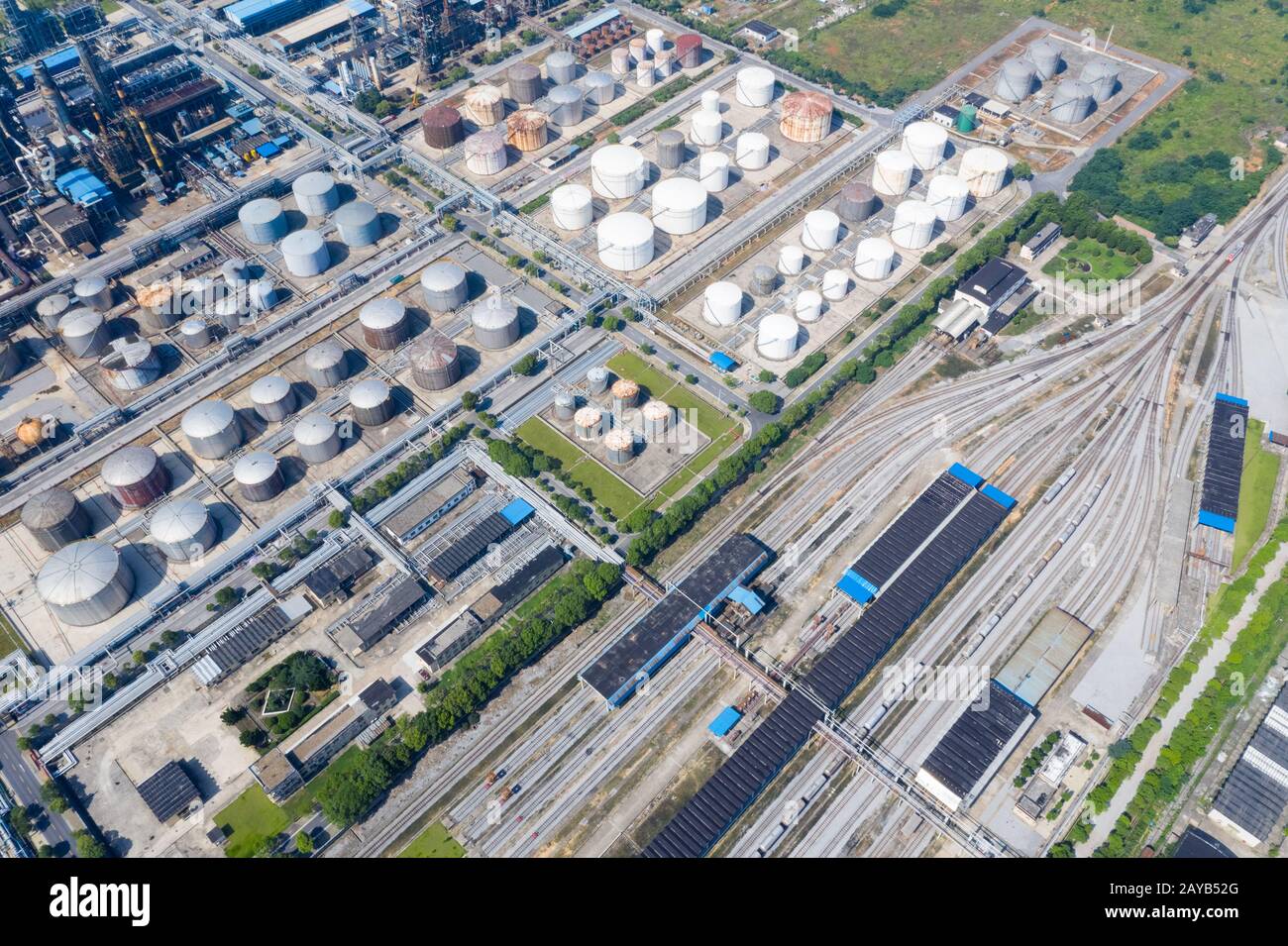 railway marshalling station and petrochemical plant Stock Photo