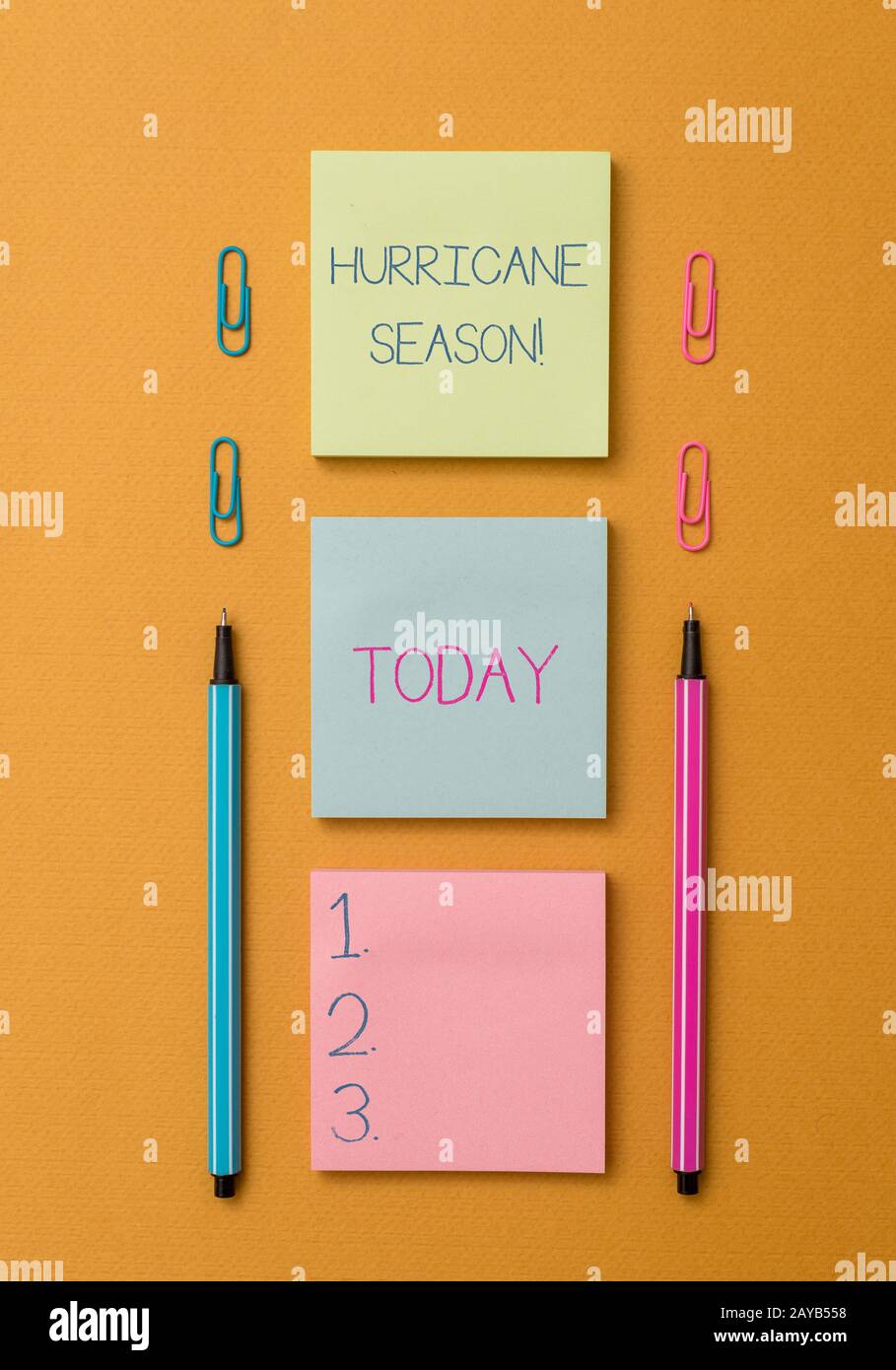 Word writing text Hurricane Season. Business concept for time when most tropical cyclones are expected to develop Front view bla Stock Photo