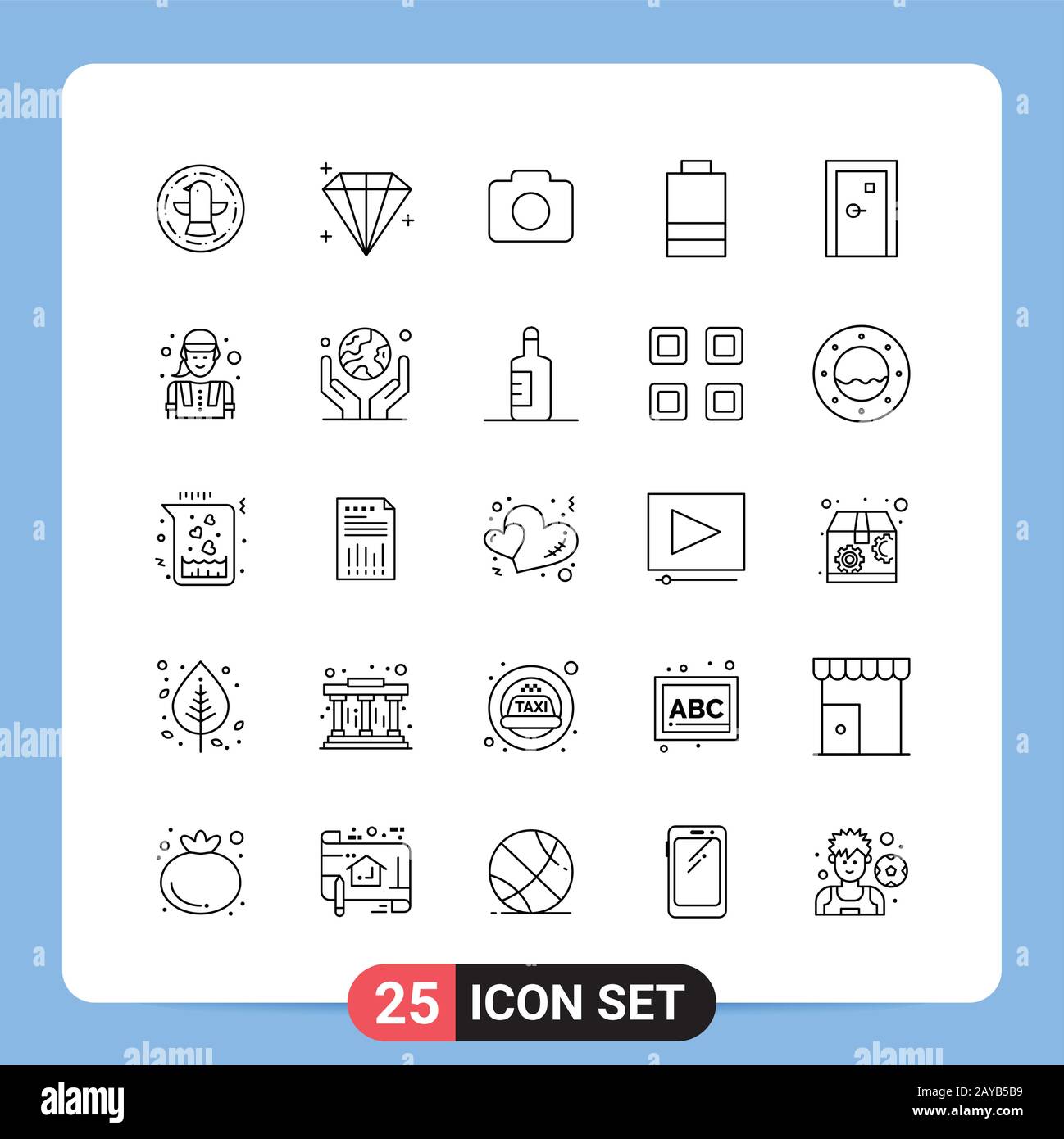 25 Line Black Icon Pack Outline Symbols for Mobile Apps isolated on