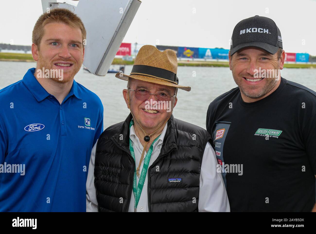 Daytona, United States. 14th Feb, 2020. Chris Buescher (L), Jack Roush (C) and Ryan Newman(R) meet with guests at the Roush-Fenway luncheon on Valentine's Day, at the Daytona International Speedway, Friday February 14, 2020 Daytona, FL. Photo by Mike Gentry/UPI Credit: UPI/Alamy Live News Stock Photo