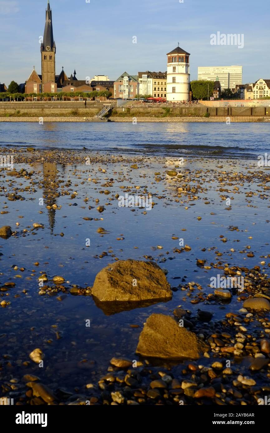 Low water level of River Rhine Stock Photo