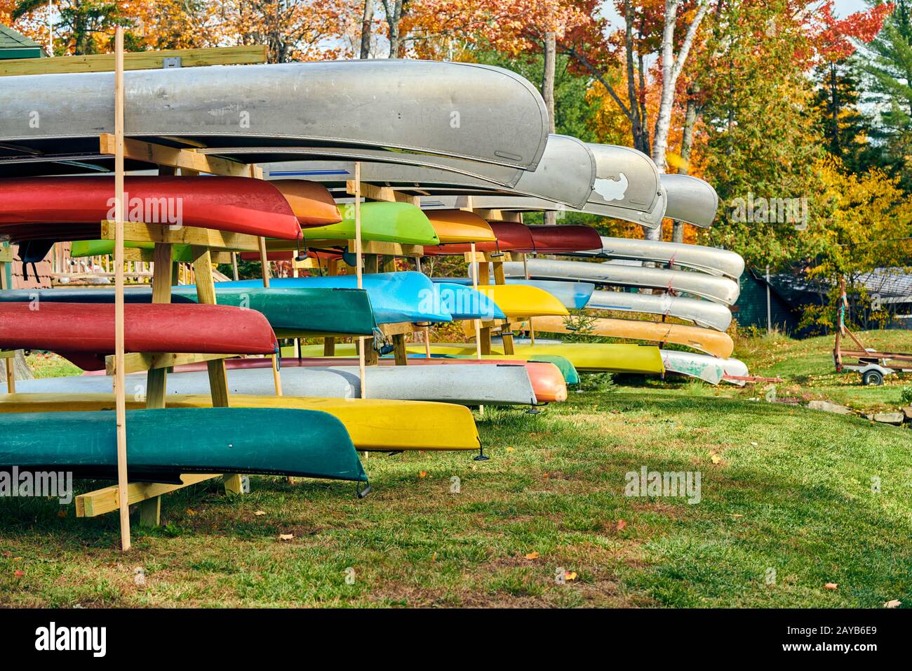 Kayak rack at autumn Stock Photo