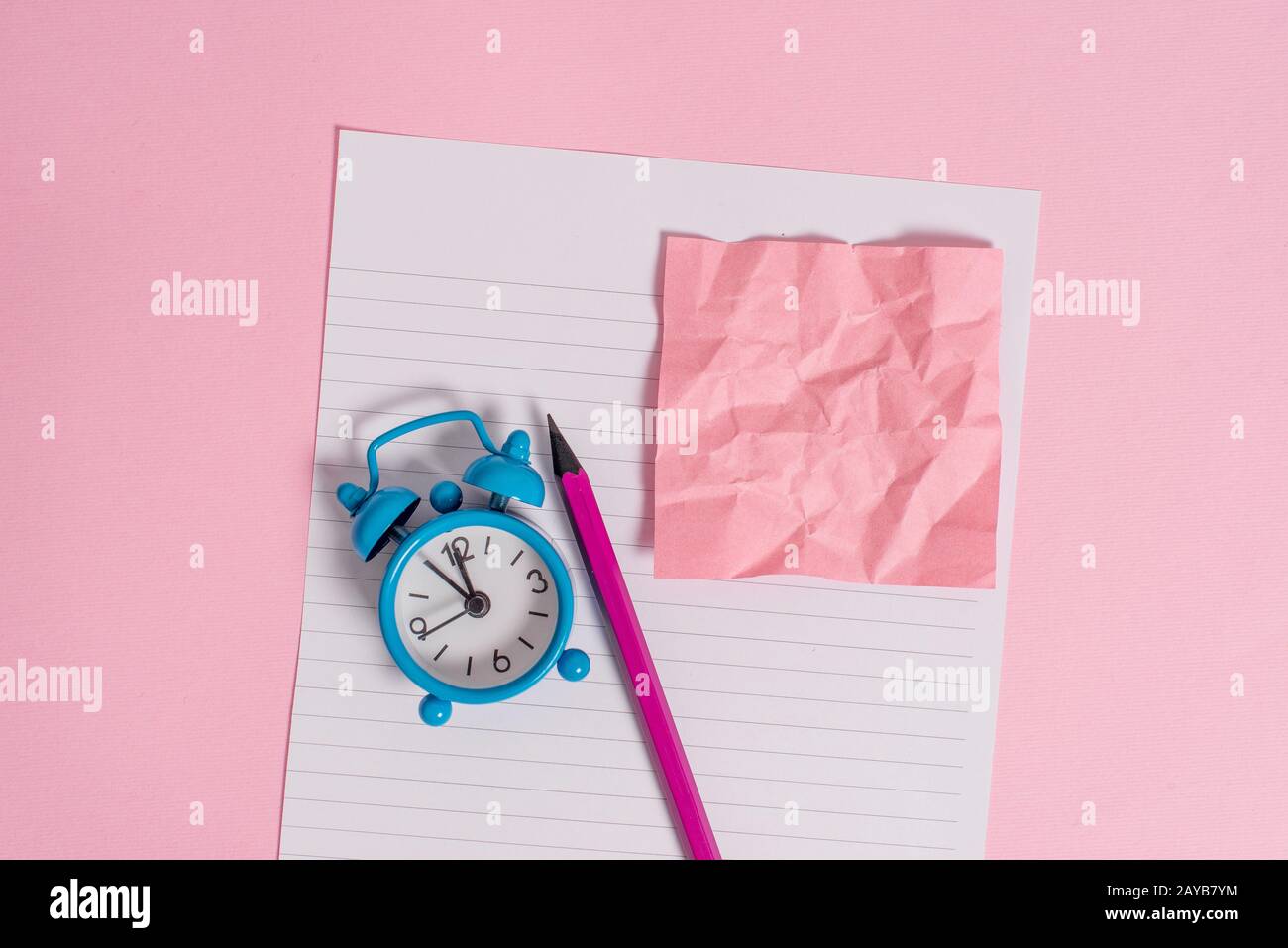 Letter Size Striped Paper Sheet Crushed Note Pencil Marker Metal Vintage Alarm Clock Wakeup Colored Background Empty Text Import Stock Photo Alamy