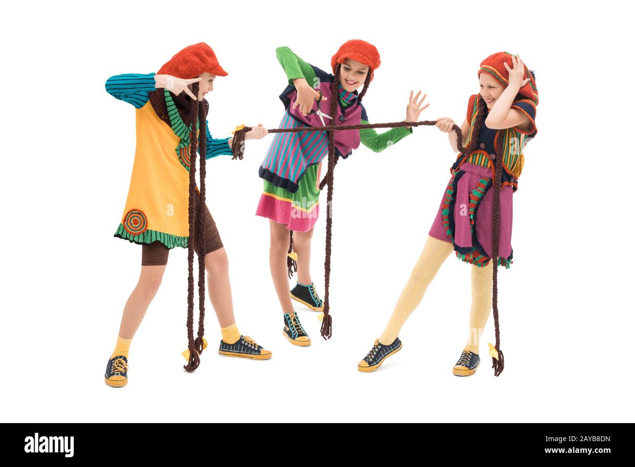 Girls in colorful dresses and hats isolated view Stock Photo - Alamy