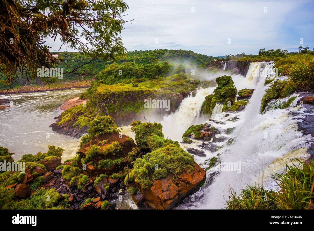 Powerful jets of the world famous waterfalls Iguazu Stock Photo