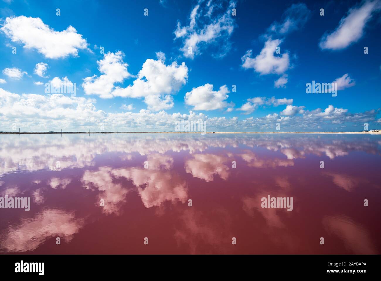 Salt pink lagoon in Las Coloradas, Yucatan, Mexico Stock Photo