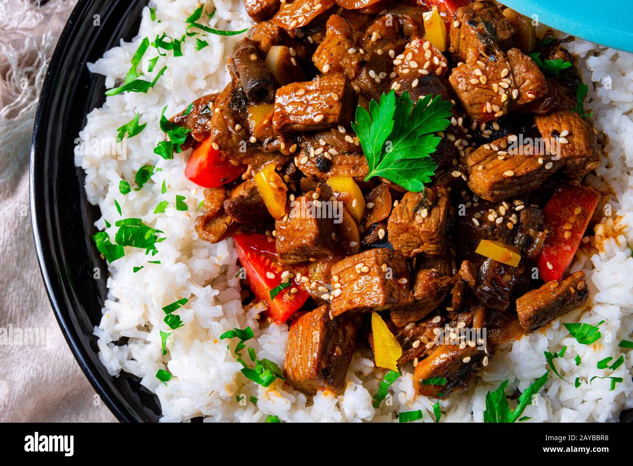 Tajin beef stew with rice paprika and sesame seeds Stock Photo Alamy