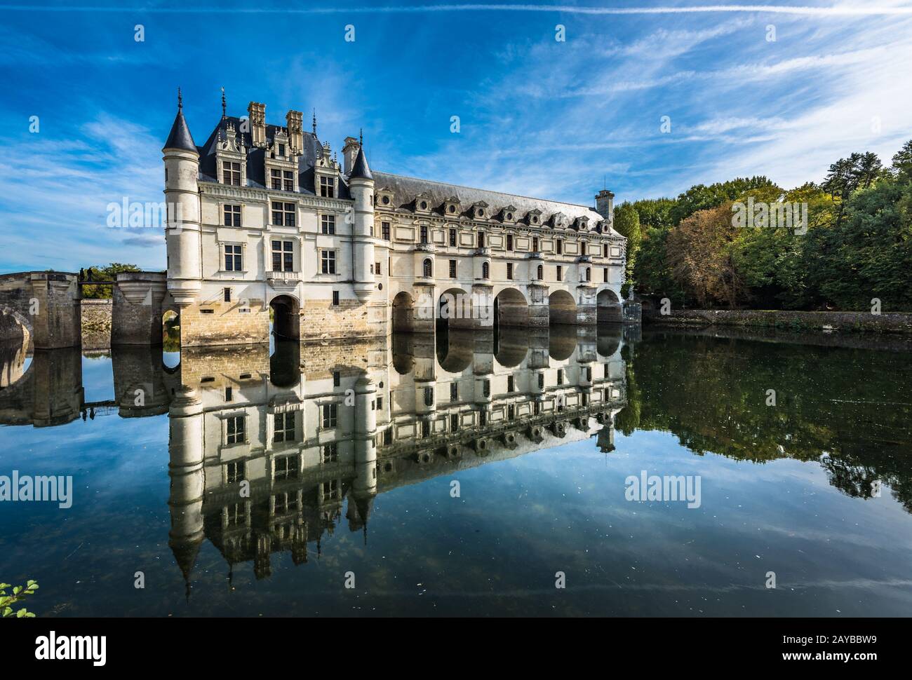 Chateau de Chenonceau on the Cher River, Loire Valley, France Stock Photo