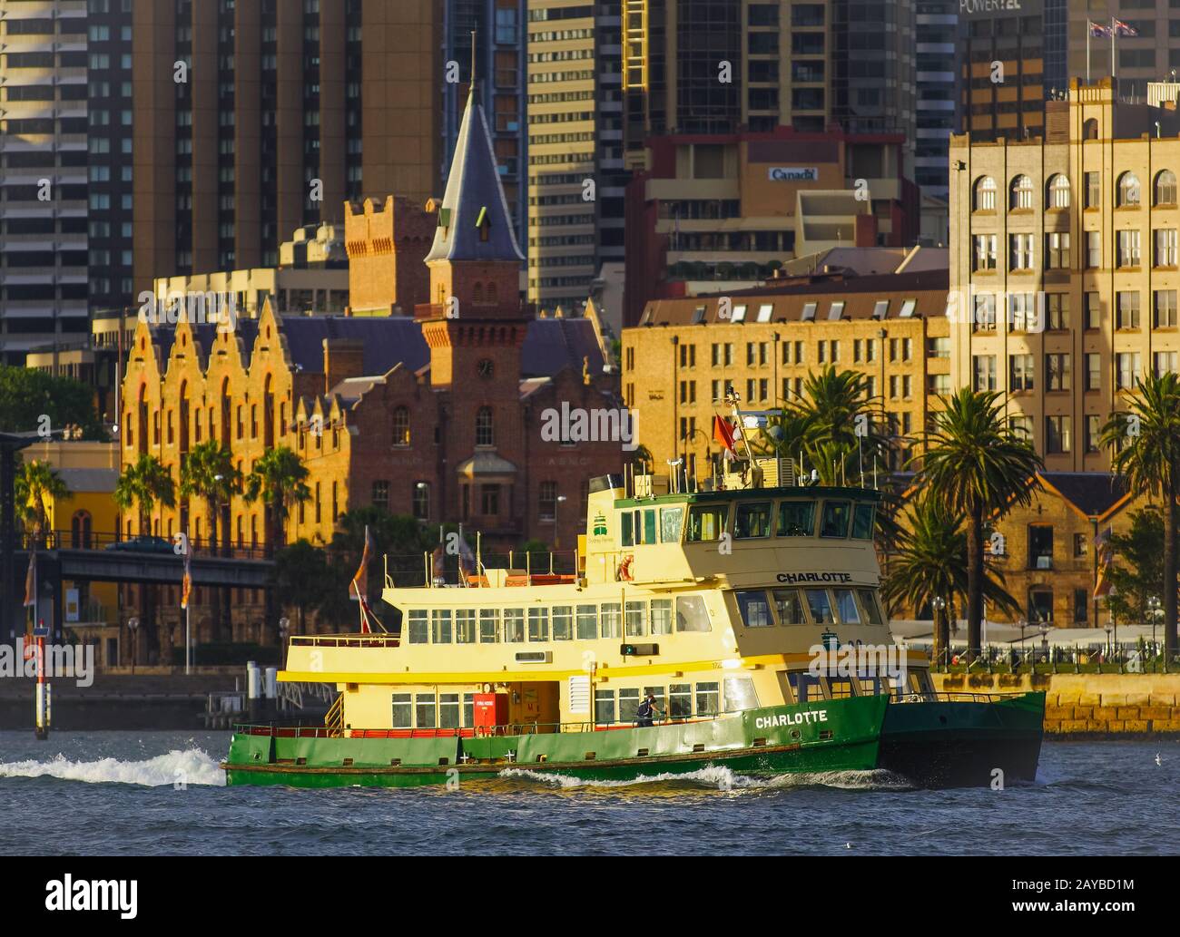 A Sydney ferry cruises in Sydney Harbour. Stock Photo