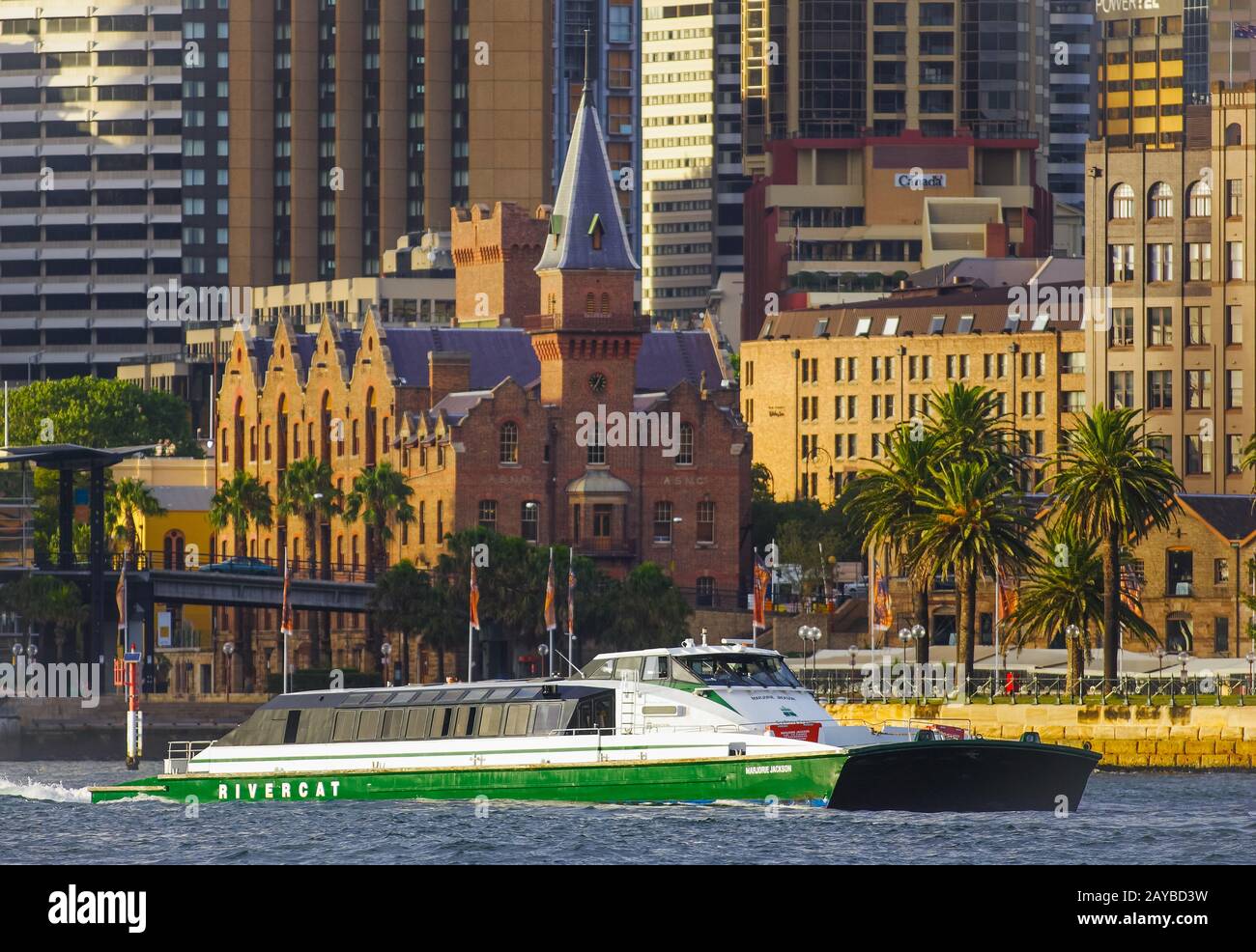 A Sydney Rivercat cruises in Sydney Harbour. Stock Photo
