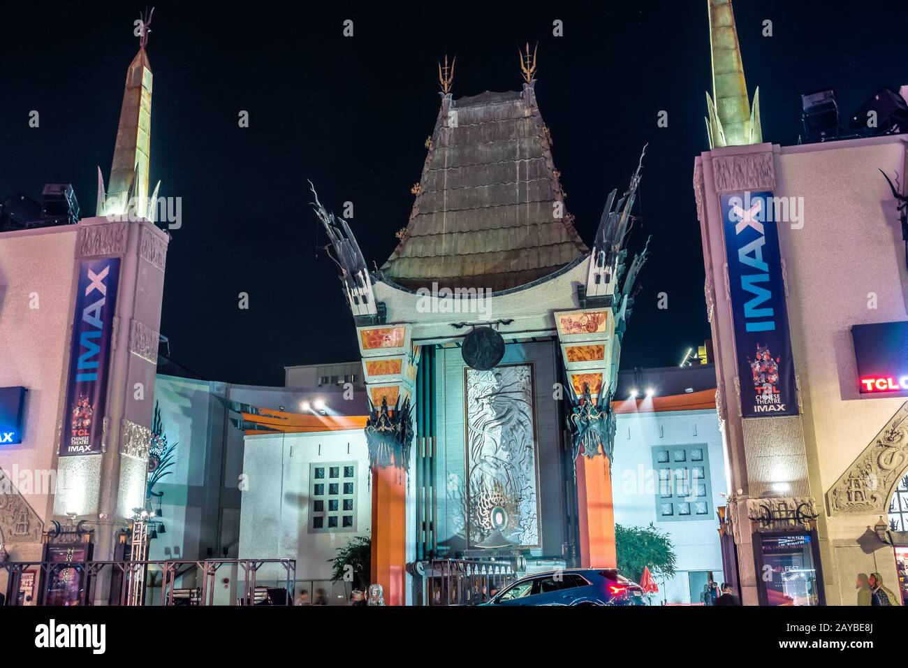 Grauman's Chinese Theater on hollywood blvd los angeles at night Stock Photo