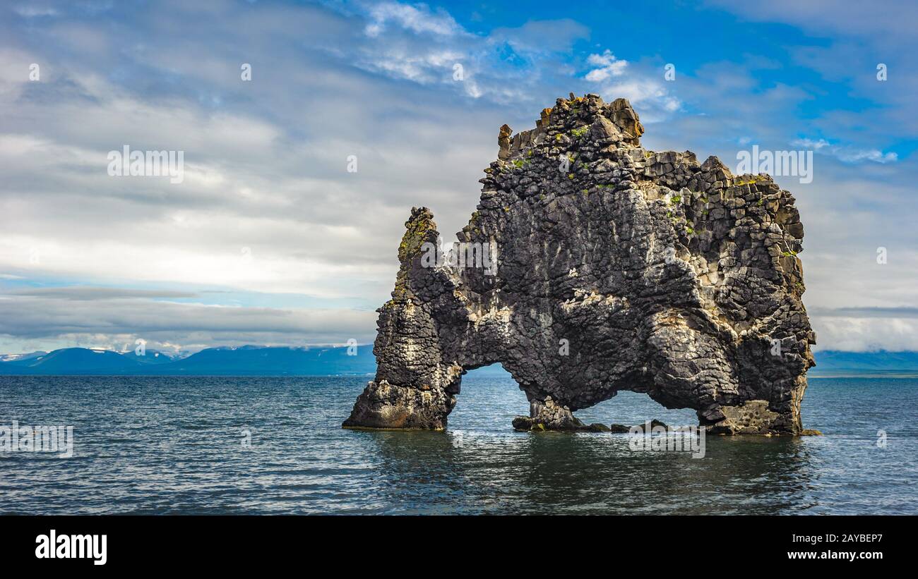 Hvitserkur rock formation in Hunafjordur fjord, Iceland Stock Photo