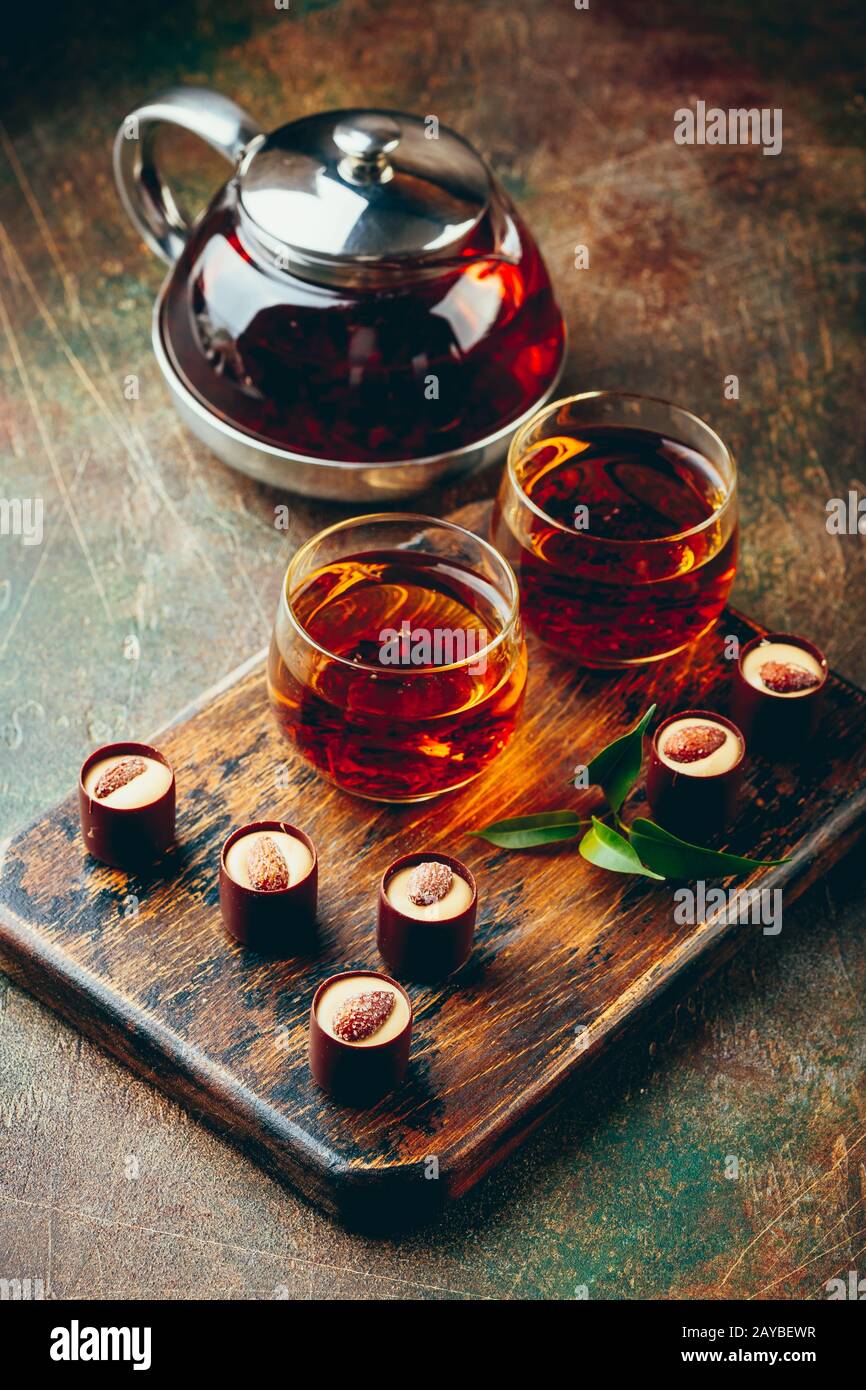 Chocolate Candies Assortment and tea Stock Photo Alamy