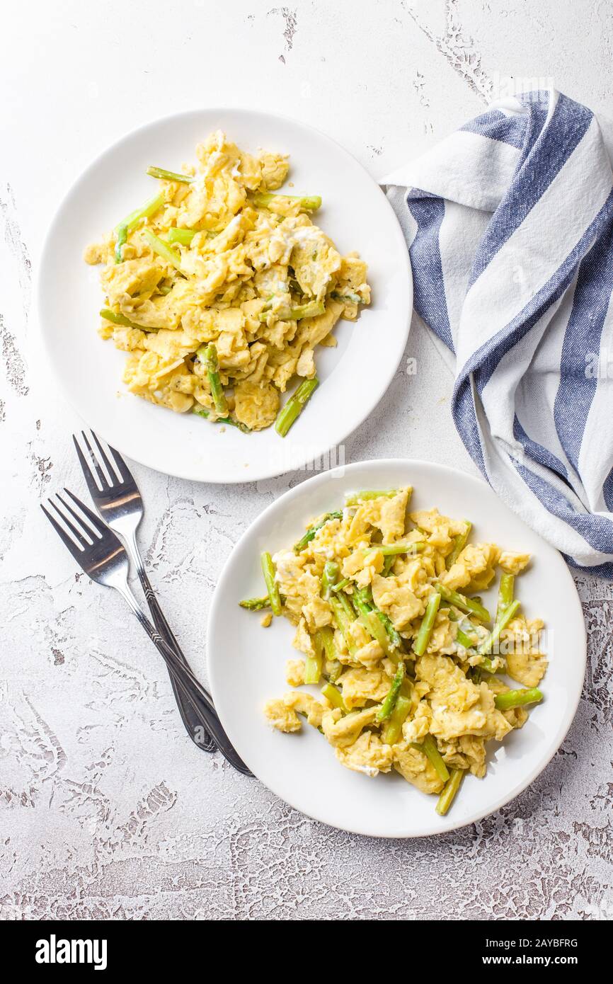 Wild asparagus and scrambled eggs Stock Photo Alamy