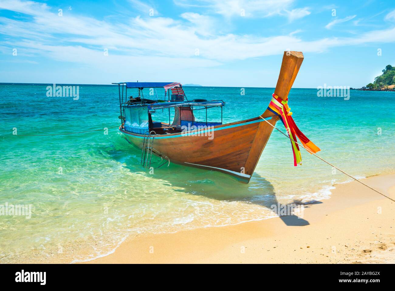 View of traditional thailand longtail boat at sand beach Stock Photo