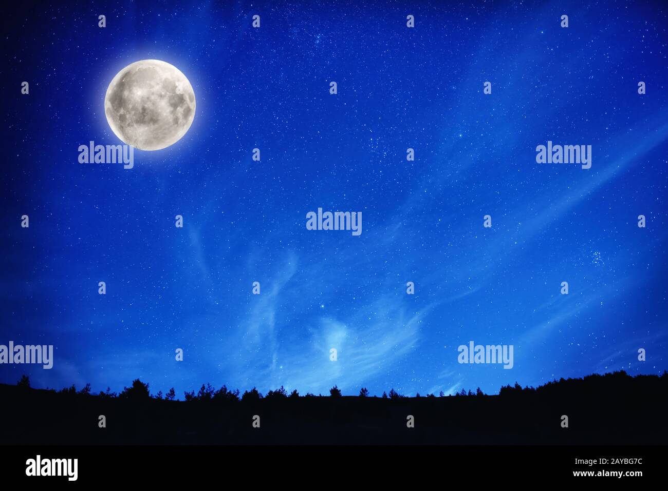 Full moon on night sky with stars Stock Photo