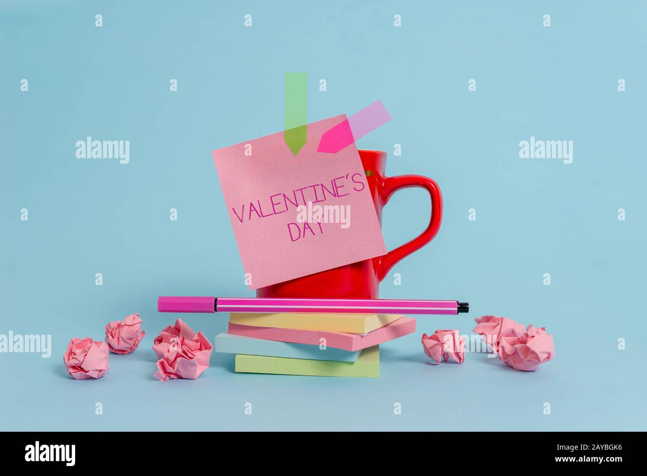 Writing note showing Valentine S Day. Business photo showcasing time when showing show feelings of love and affection Coffee cup Stock Photo