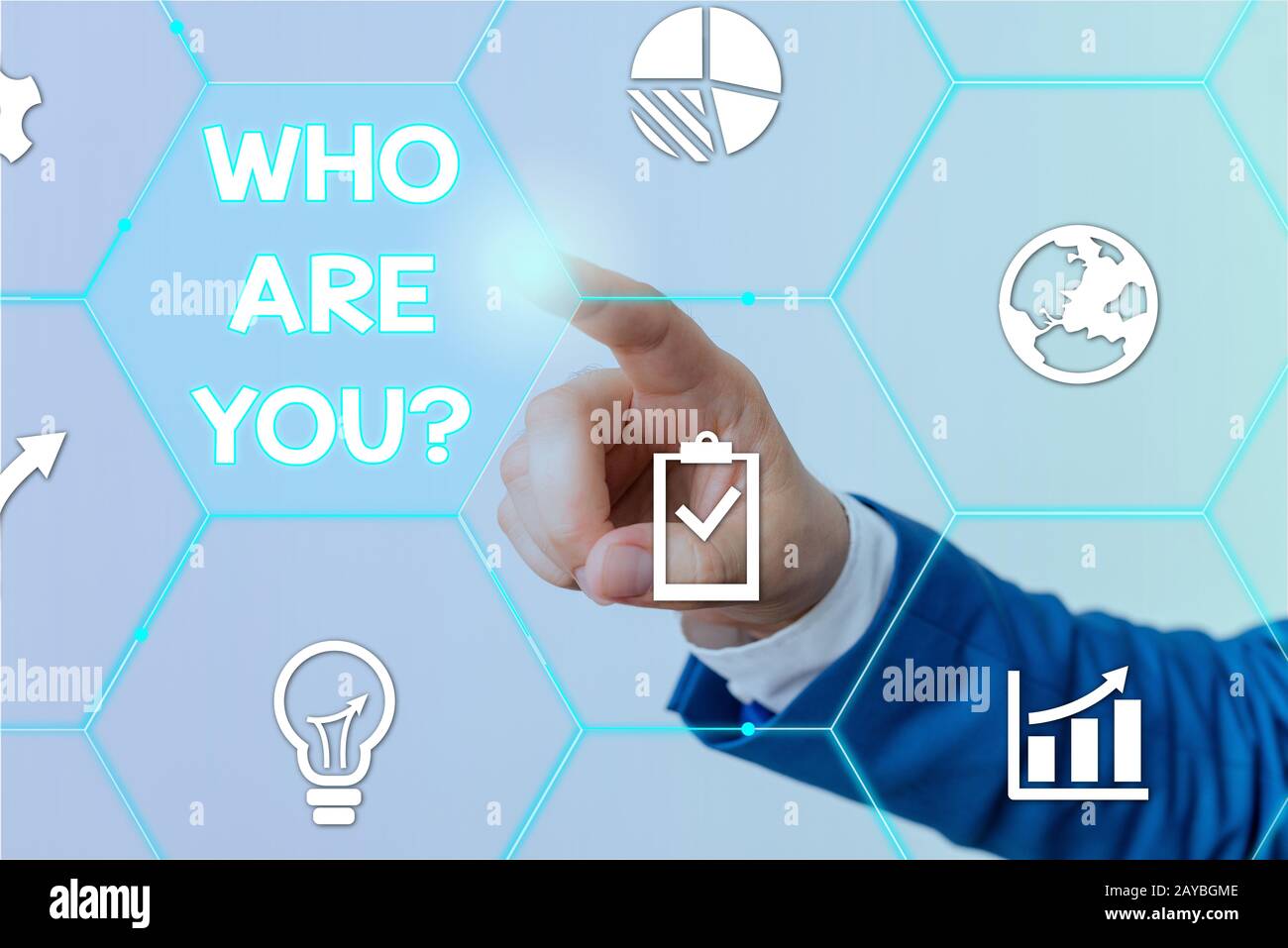 Text sign showing Who Are You question. Conceptual photo asking demonstrating identity or demonstratingal information. Stock Photo