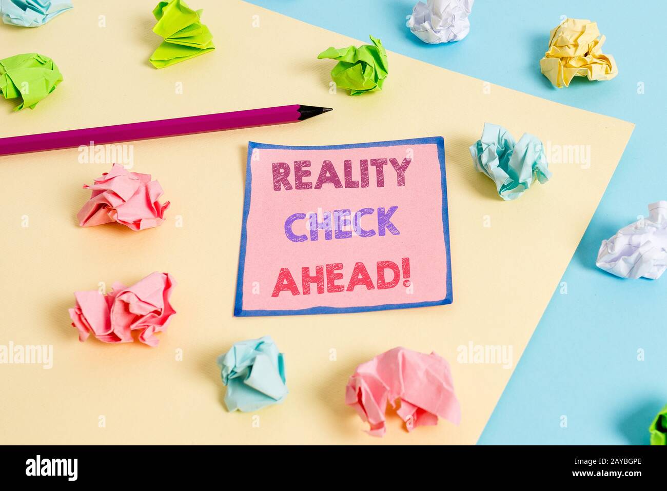 Text sign showing Reality Check Ahead. Conceptual photo makes them recognize truth about situations or difficulties. Stock Photo