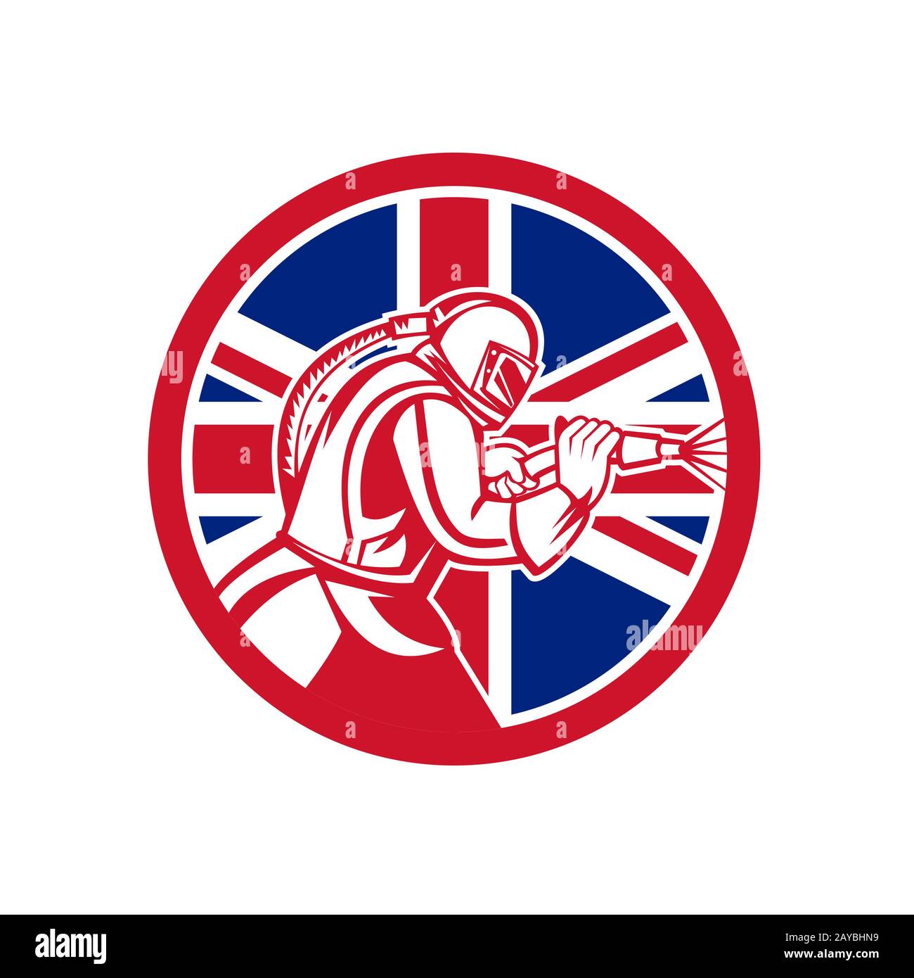 British Sandblaster Abrasive Blasting Union Jack Flag Circle Stock Photo