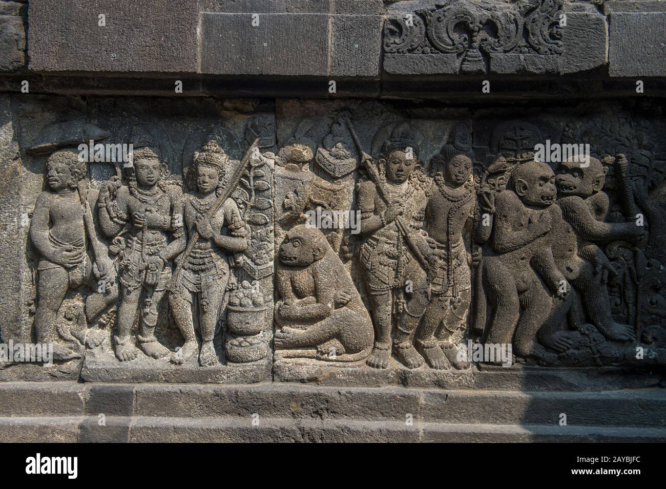 Bas relief stone carvings in the Prambanan temple complex, a 9th ...