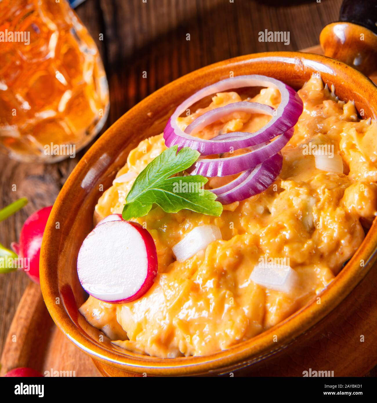 rustic Bavarian obazda with radishes and onions Stock Photo - Alamy
