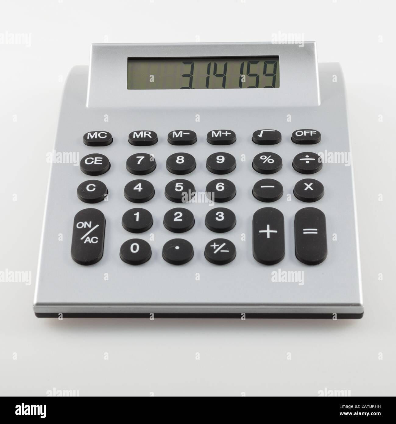 Calculator with the number of pi on its display isolated on white