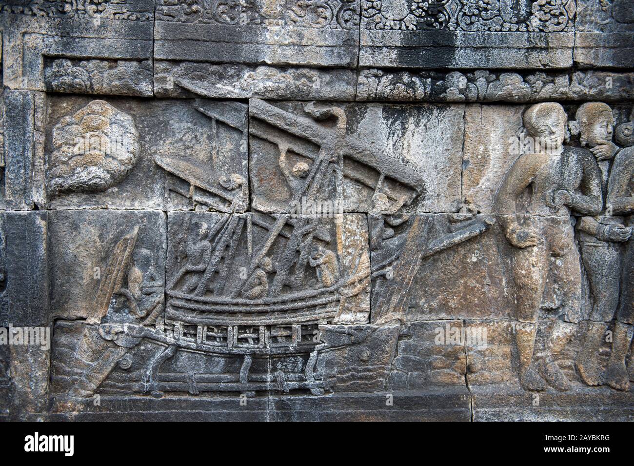 A bas relief carving of a ship at Borobudur temple (UNESCO World Heritage  Site, ninth-century), the largest Buddhist temple in the world in Magelang  Stock Photo - Alamy