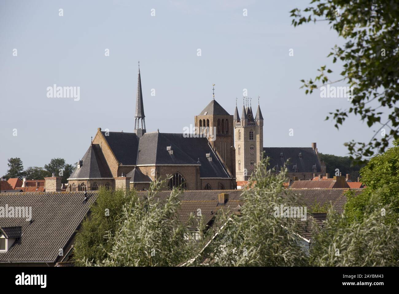 Roman Catholic St. John the Baptist church and historic bell tower from ...