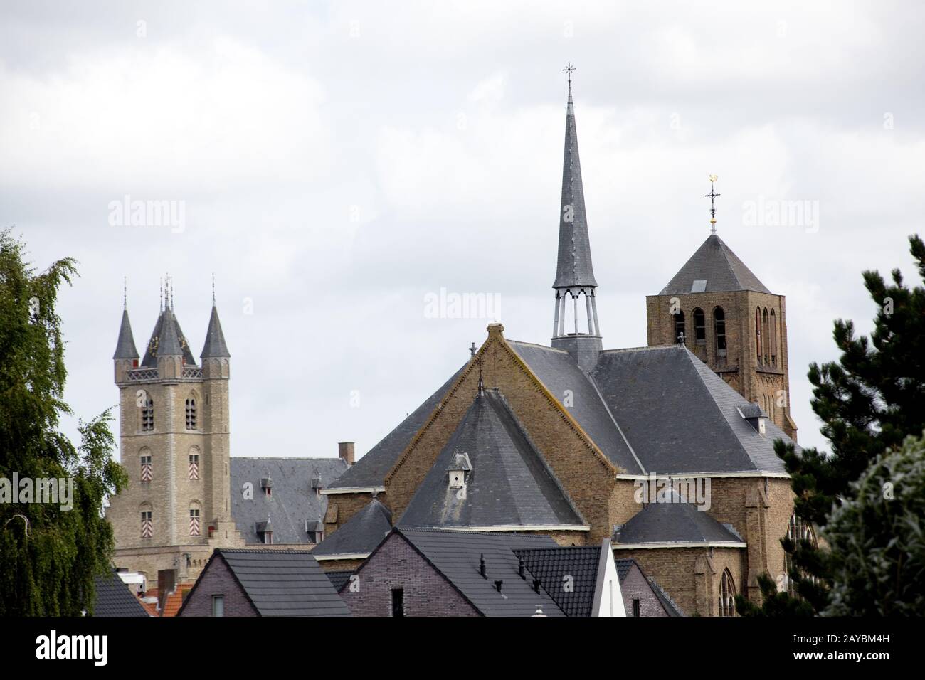 Roman Catholic St. John the Baptist church and historic bell tower from ...