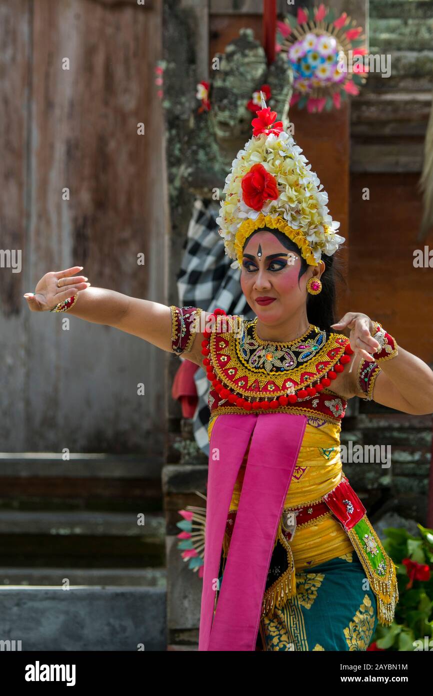 Female performer during the Barong and Kris dance, which tells a battle ...