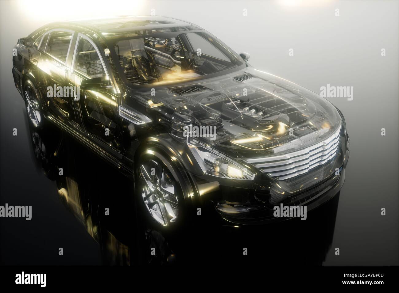 engine and other parts visible in car Stock Photo - Alamy